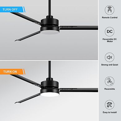 65-Inch ceiling fan, 3 aluminum blades, 3-color light, 6-speed DC motor, remote, timer, memory