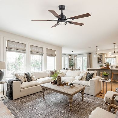 52-Inch LED fan, 6-speed reversible motor, 3-color light, 6" downrod, remote