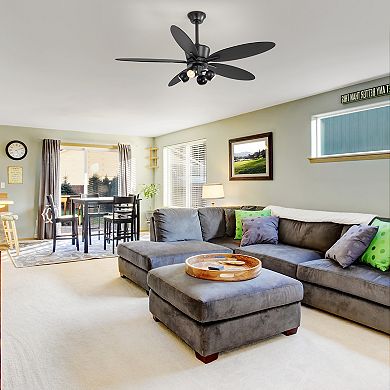 52-Inch ceiling fan with light, 5 plywood blades, 6-speed DC motor, 5&10" downrods, remote