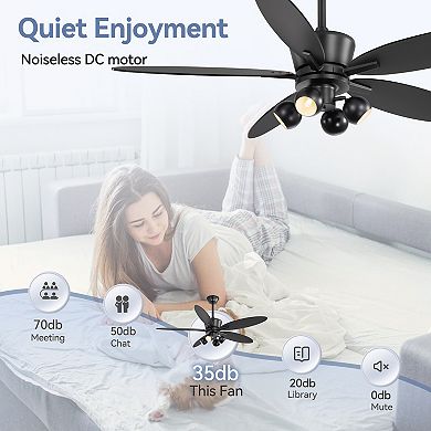 52-Inch ceiling fan with light, 5 plywood blades, 6-speed DC motor, 5&10" downrods, remote