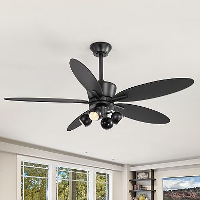 52-Inch ceiling fan with light, 5 plywood blades, 6-speed DC motor, 5&10" downrods, remote