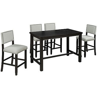 Whisen 5-Piece Counter Height Dining Set, Classic Elegant Table and 4 Chairs - Espresso and Beige