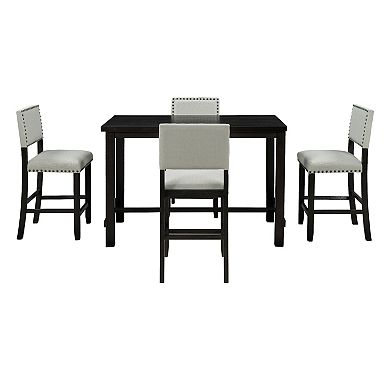Whisen 5-Piece Counter Height Dining Set, Classic Elegant Table and 4 Chairs - Espresso and Beige