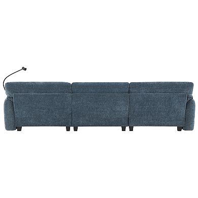 Whisen L-Shaped Chenille Sectional Sofa with Wide Seat, Charger, Phone Holder & Pockets - Blue Gray