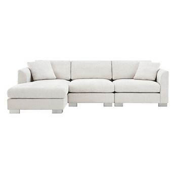 Whisen 4-seat Modern Sectional Sofa, L-shaped Couch Set with Chaise and 2 Pillows - Minsk Gray
