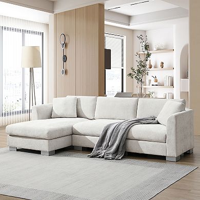 Whisen 4-seat Modern Sectional Sofa, L-shaped Couch Set with Chaise and 2 Pillows - Minsk Gray