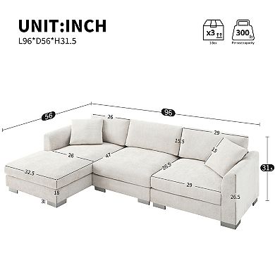 Whisen 4-seat Modern Sectional Sofa, L-shaped Couch Set with Chaise and 2 Pillows - Minsk Gray