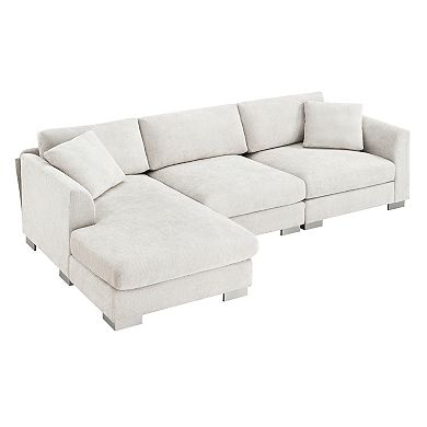 Whisen 4-seat Modern Sectional Sofa, L-shaped Couch Set with Chaise and 2 Pillows - Minsk Gray