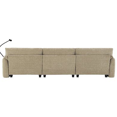Whisen L-Shaped Chenille Sectional Sofa with Wide Seat, Charger, Phone Holder & Pockets - Beige
