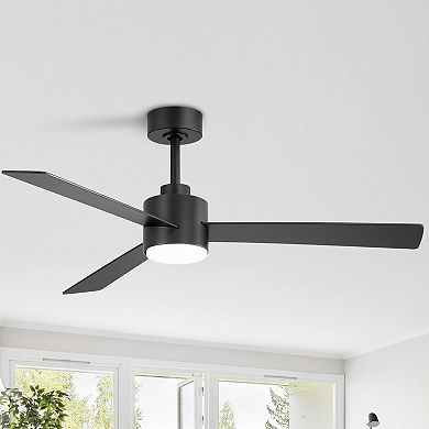 52-Inch fan, 3 plywood blades, 3-color light, 6-speed DC motor, 5&10" downrods, remote