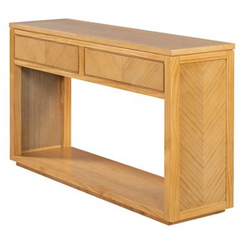 Whisen Rustic Wooden Console Table, Entryway Table with Storage Drawers and Open Shelf - Natural