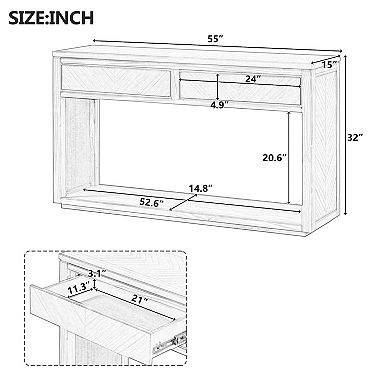 Whisen Rustic Wooden Console Table, Entryway Table with Storage Drawers and Open Shelf - Natural