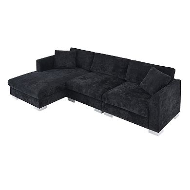 Whisen 4-seat Modern Sectional Sofa, L-shaped Couch Set with Chaise and 2 Pillows - Black
