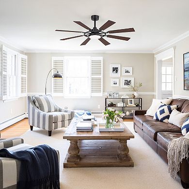 52-Inch large fan, 3-color LED light, 6-speed DC motor, remote, 4/8" downrods