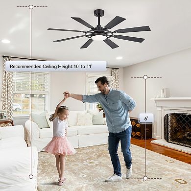 52-Inch large fan, 3-color LED light, 6-speed DC motor, remote, 4/8" downrods