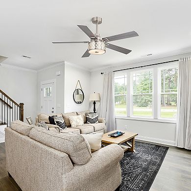 52-Inch ceiling fan, light, 5 dual-finish blades, remote, 5/10" downrods