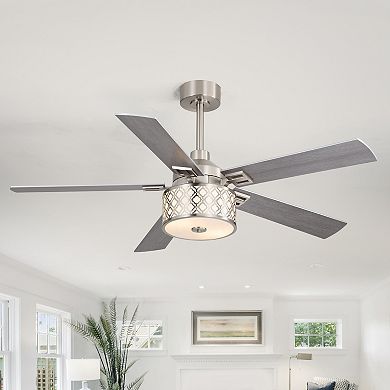 52-Inch ceiling fan, light, 5 dual-finish blades, remote, 5/10" downrods