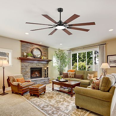 72-Inch Ceiling fan, 8 plywood blades, 3-color light, 6-speed DC motor, 6/20" downrods, remote