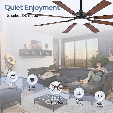 72-Inch Ceiling fan, 8 plywood blades, 3-color light, 6-speed DC motor, 6/20" downrods, remote