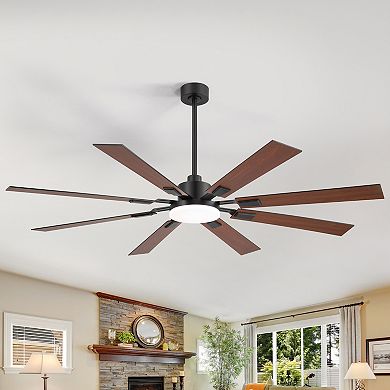 72-Inch Ceiling fan, 8 plywood blades, 3-color light, 6-speed DC motor, 6/20" downrods, remote