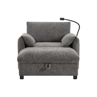 Whisen Single Sofa with Storage Ottoman, Adjustable Phone Holder, Charger, Side Pockets Gray