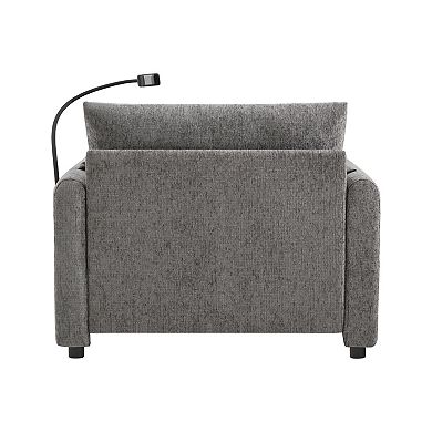 Whisen Single Sofa with Storage Ottoman, Adjustable Phone Holder, Charger, Side Pockets Gray