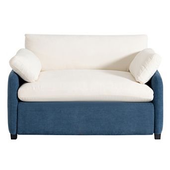 Whisen Oversized Chenille Single Sofa Chair with Pillows - Blue and Cream