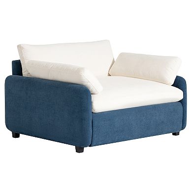 Whisen Oversized Chenille Single Sofa Chair with Pillows - Blue and Cream