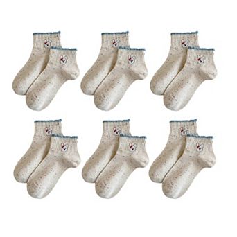 Women's Cute Embroidered Speckled Ankle Socks 6 pk