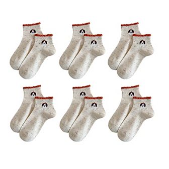 Women's Cute Embroidered Speckled Ankle Socks 6 pk