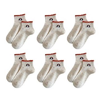 Women's Cute Embroidered Speckled Ankle Socks 6 pk