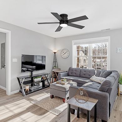 42-Inch Ceiling Fan with LED Light, 5 Plywood Blades, Flush Mount Design, DC Motor, Timer