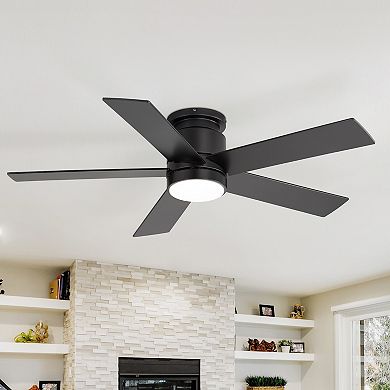 42-Inch Ceiling Fan with LED Light, 5 Plywood Blades, Flush Mount Design, DC Motor, Timer