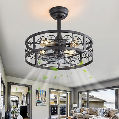 20-Inch indoor caged fan, light, remote, KD, 7 ABS blades, 6-speed DC motor