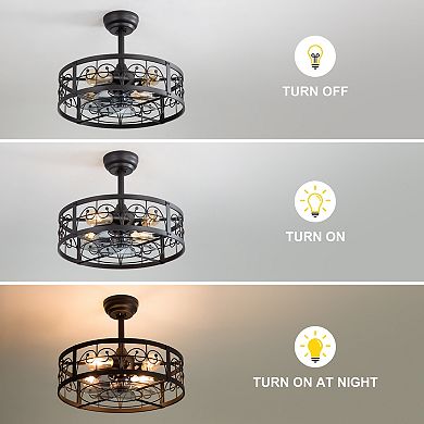 20-Inch indoor caged fan, light, remote, KD, 7 ABS blades, 6-speed DC motor