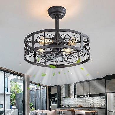 20-Inch indoor caged fan, light, remote, KD, 7 ABS blades, 6-speed DC motor