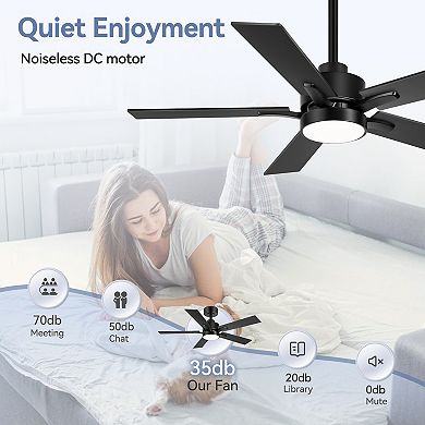 42-Inch ceiling fan, integrated LED light, 6-speed DC motor, remote, reversible blades