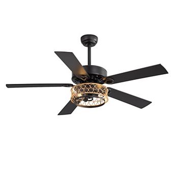 52-Inch Ceiling Fan with Light, 5 Reversible Blades, E26 Bulb Socket, DC Motor, Remote control