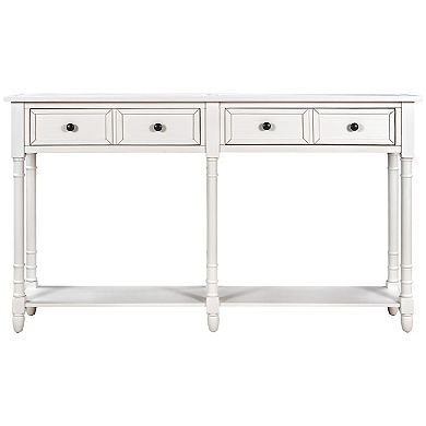 Whisen Rustic Rectangle Wood Console Table with Drawers and Bottom Shelf