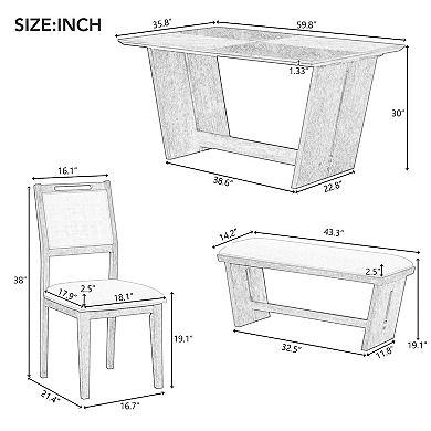 Whisen 6-Piece Retro Dining Table Set with 60" Wood Kitchen Table, 4 Chairs and 1 Bench - Natural