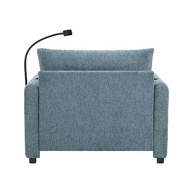 Whisen Single Sofa with Storage Ottoman, Adjustable Phone Holder, Charger, Side Pockets Blue