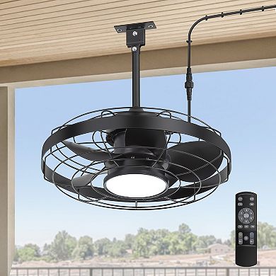 20-Inch Caged Ceiling Fan with LED Light and Remote, 5 ABS Blades, 6&10 inch Downrods Included