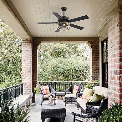 52-Inch ceiling fan, remote, 5 plywood blades, DC motor, E12x3 bulbs, 5&10" downrods