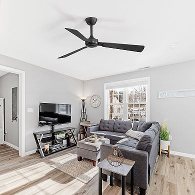 52-Inch large indoor fan, no light, DC motor, remote, 6 speeds, 3 blades, 4/8" downrods