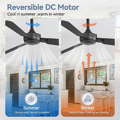 52-Inch large indoor fan, no light, DC motor, remote, 6 speeds, 3 blades, 4/8" downrods