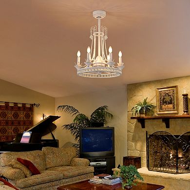 22-Inch Crystal Light Bulb Ceiling Fan, 7 ABS Blades, DC Motor, Semi-Flush Mount, Remote Control