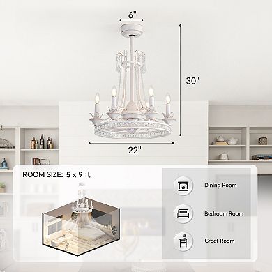 22-Inch Crystal Light Bulb Ceiling Fan, 7 ABS Blades, DC Motor, Semi-Flush Mount, Remote Control