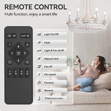 22-Inch Crystal Light Bulb Ceiling Fan, 7 ABS Blades, DC Motor, Semi-Flush Mount, Remote Control