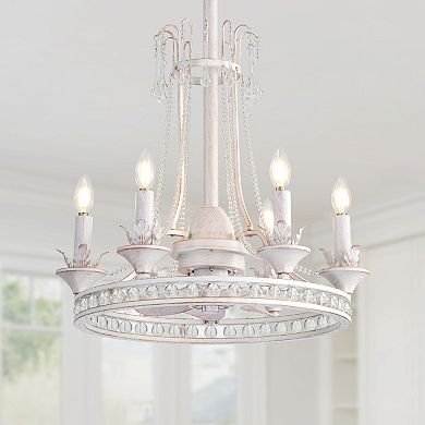 22-Inch Crystal Light Bulb Ceiling Fan, 7 ABS Blades, DC Motor, Semi-Flush Mount, Remote Control