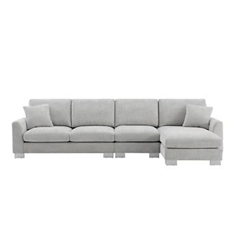 Whisen 5-seat Modern Sectional Sofa, L-shaped Couch Set with Chaise and 2 Pillows - Light Gray